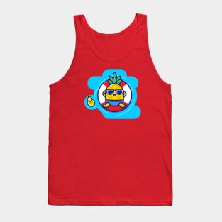 Cute Pineapple Floating in the Pool Cartoon Tank Top